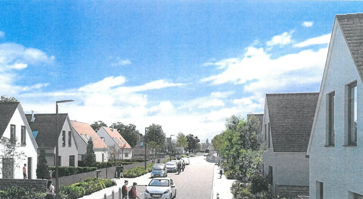 Perspective de la ZAC des Collinettes à Vernou-la-Celle-sur-Seine : la rue bordée de maisons